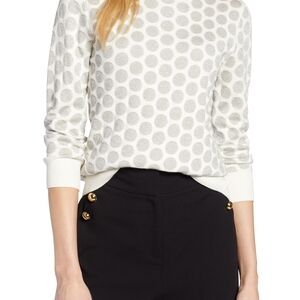 Atlantic Pacific For Halogen White and Gray Polka Dot Sweater Size Xs